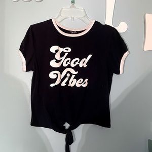 Navy Blue and White “Good Vibes” Crop Top